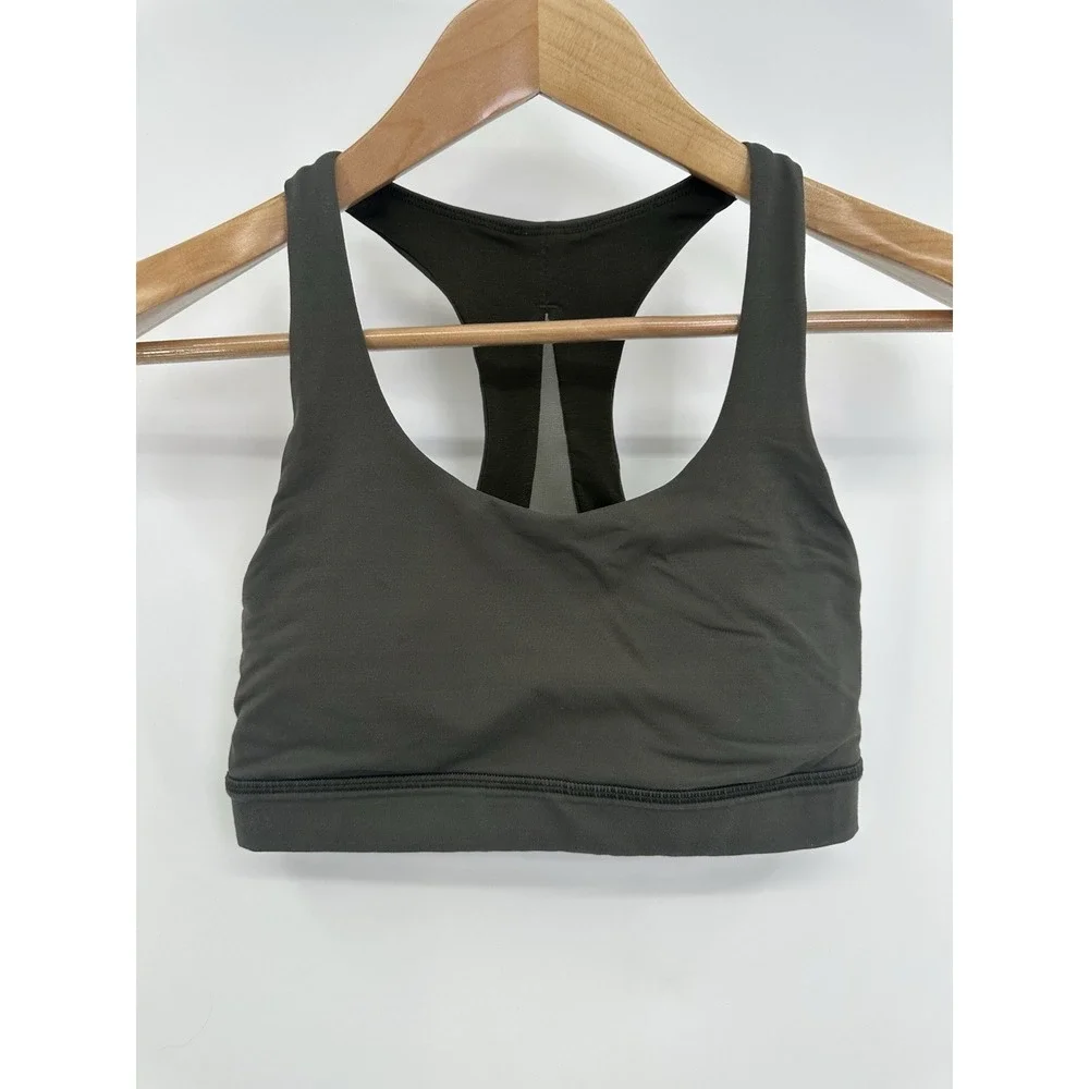 Lululemon Invigorate Bra Size 4 Army Green Mesh Racerback Sports Bra Padded